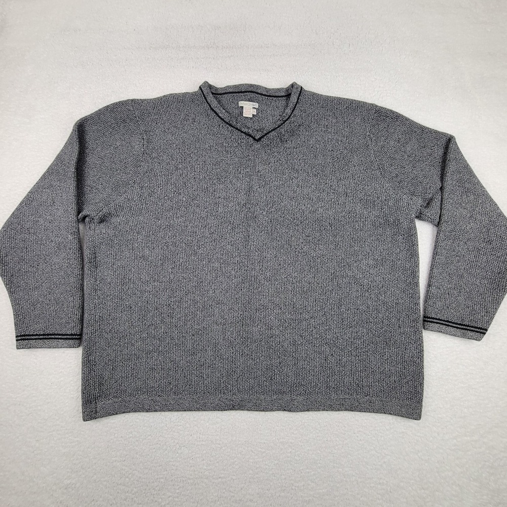 Carbon2Cobalt Sweater Mens XL Gray V Neck Pullover 100% Cotton Casual Knit Heavy